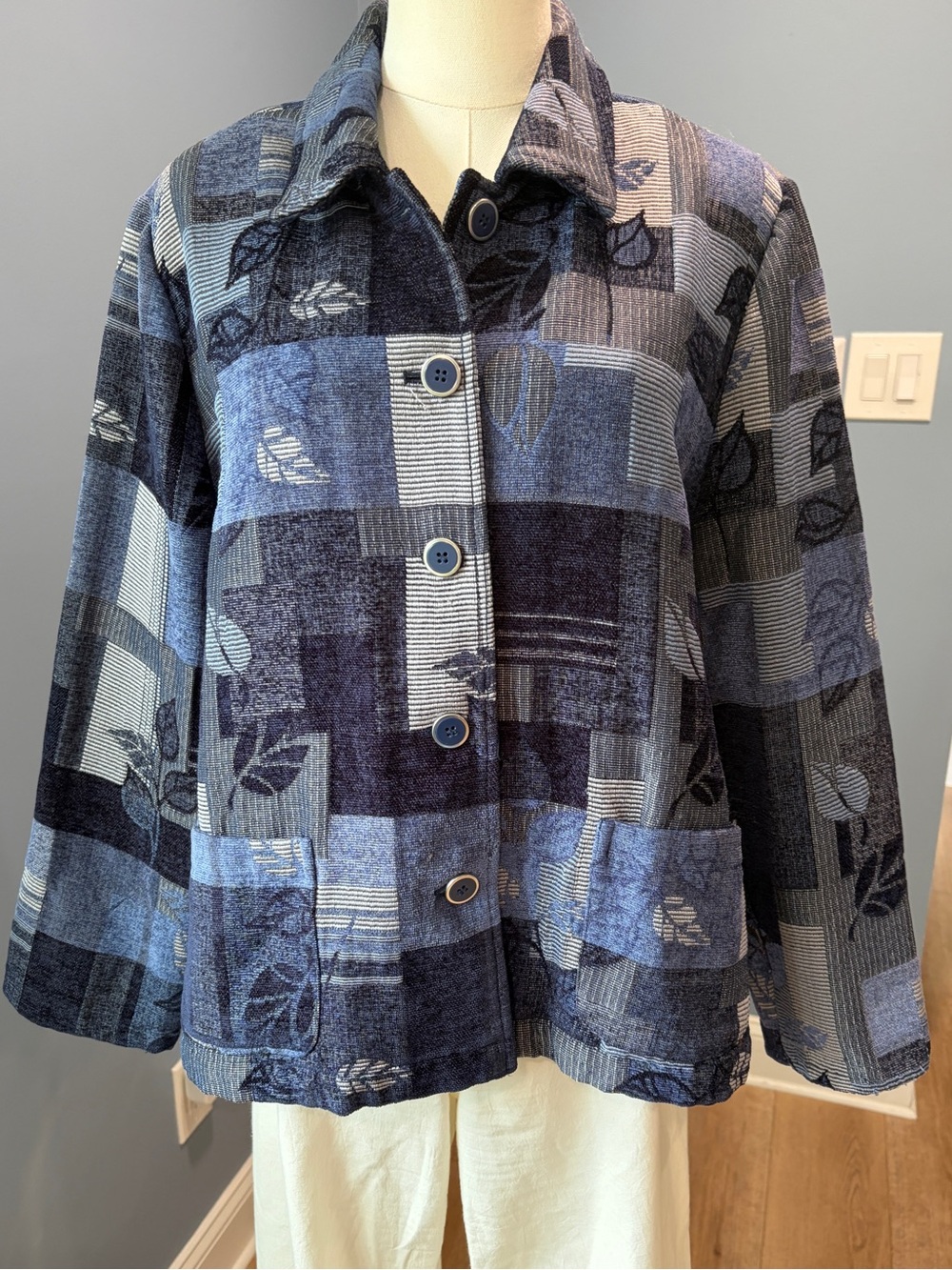 Vintage The Tog Shop Tapestry Patchwork Jacket Blue Art to Wear Fall 2026 Large